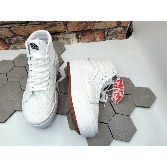 VANS Sk8-Hi Stacked Lugged Sneakers White Canvas Women Platform Shoes Sz 7.5 - Picture 7 of 11